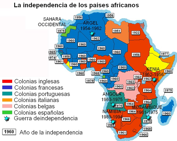 mapa sobre la  indepència d'Africa